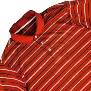 Adidas Golf Polo Shirt Mens Large Red Striped Performance Polyester Short Sleeve